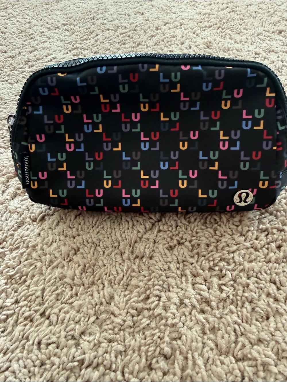 lululemon athletica Black belt bag with Multicolor with spell out Print